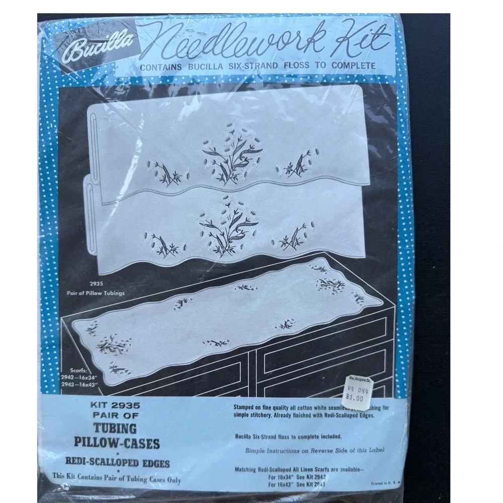 Bucilla Needlework Kit 2935 Pair of Tubing Pillow-Cases Redi-Scalloped Edges